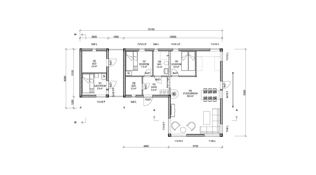 LILLEGÅRD MODERNE Plantegning 6